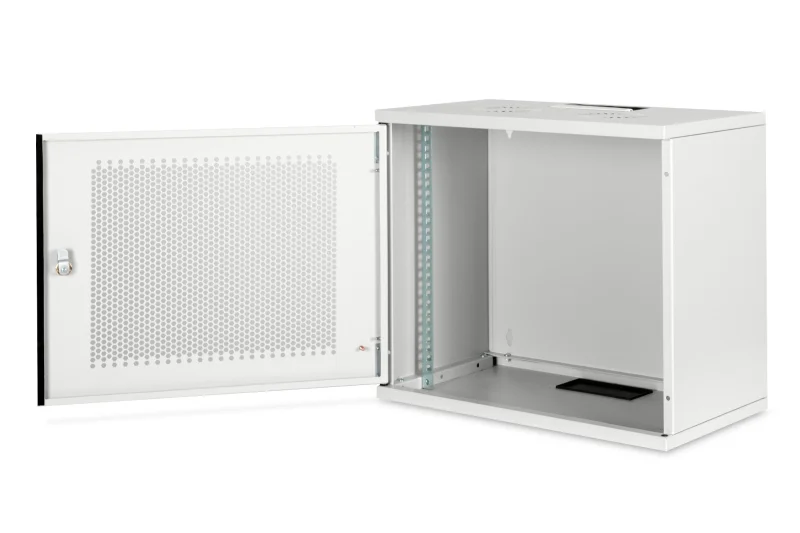Rack Mural 19" 9U F400mm. Puerta Perforada. color GRIS (DESMONTADO)