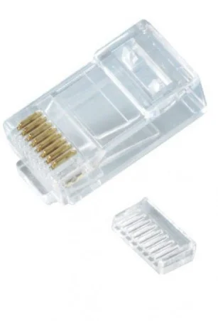 Conector macho RJ45 CAT6 UTP CON guía.   bolsa 100 unidades.