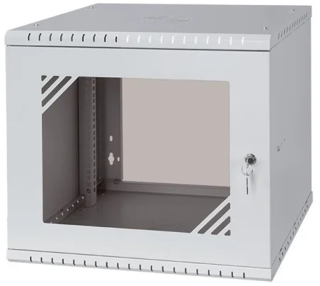 Rack Mural 19" 9U F450mm. Puerta de cristal. color GRIS (DESMONTADO)
