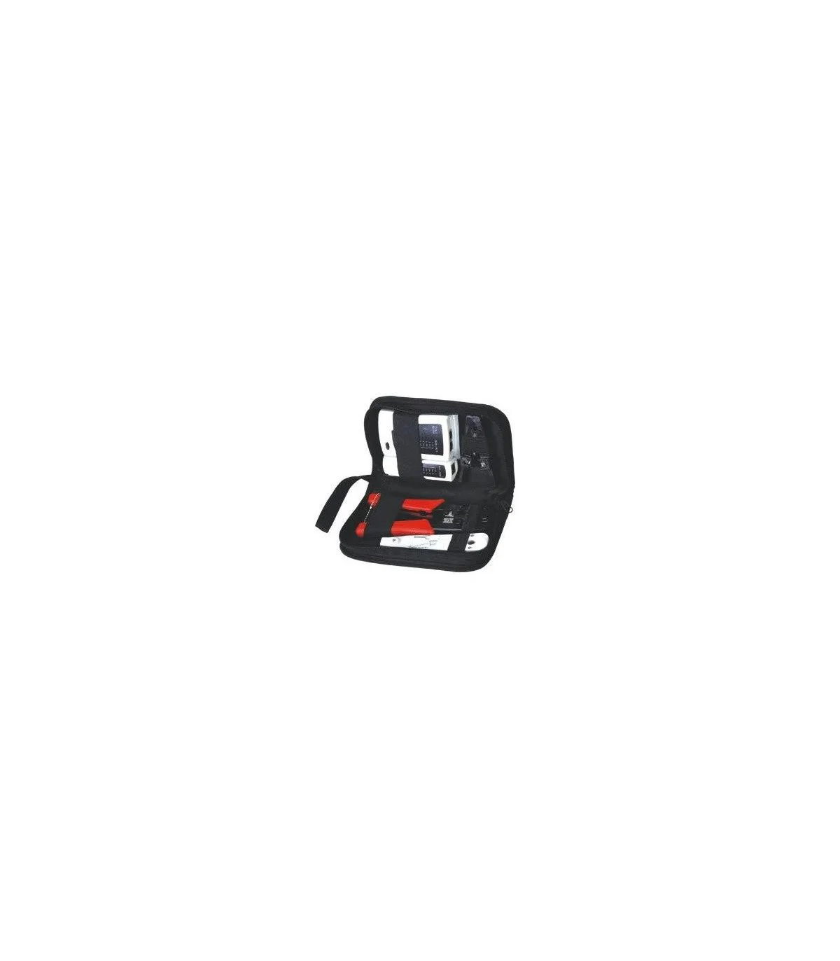 Maletín con testeador de cable de red para RJ45, RJ11, RJ12, herramienta de crimpar, pela cables y herramienta de impacto krone.