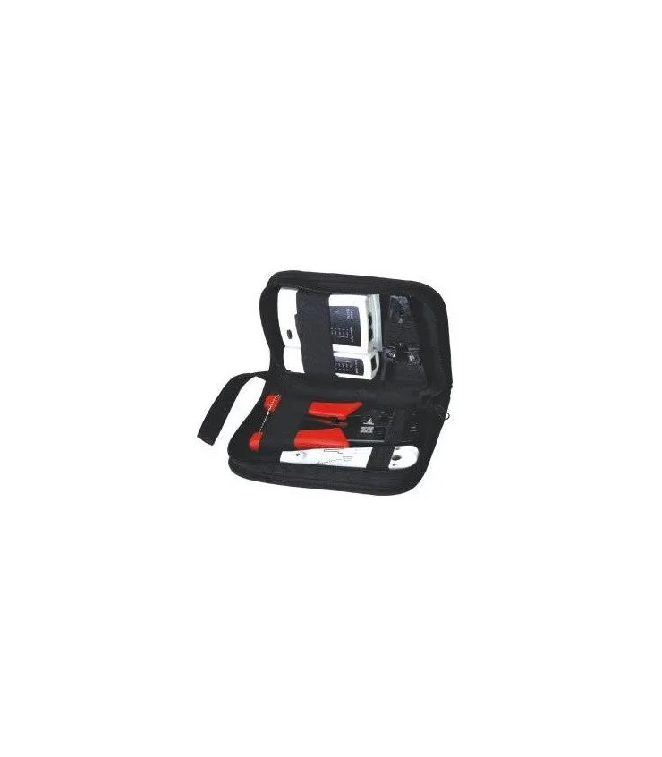 Maletín con testeador de cable de red para RJ45, RJ11, RJ12, herramienta de crimpar, pela cables y herramienta de impacto krone.