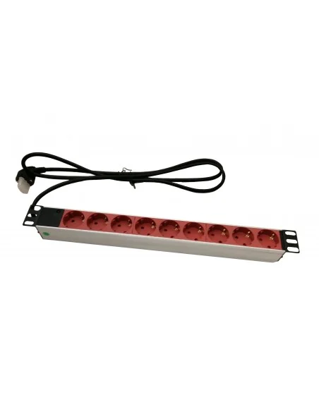 Regleta 19" 1U 9 Schuko Sin Interruptor. Aluminio Rojo