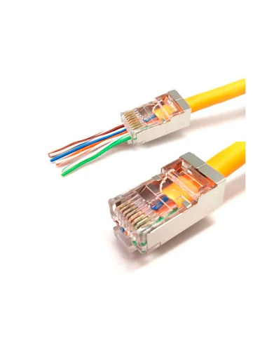 Conector macho RJ45 CAT6 FTP pasante cable rigido s/guía.   bolsa 100 unidades.