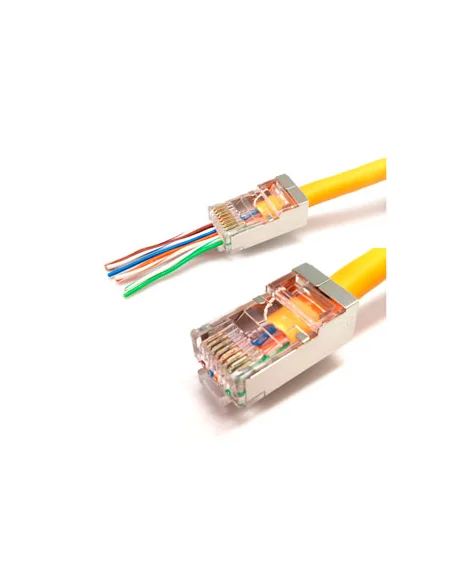 Conector macho RJ45 CAT6 FTP pasante cable rigido s/guía.   bolsa 100 unidades.