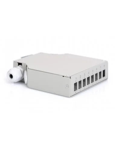 Caja fibra óptica carril DIN, 8 puertos LC duplex / 8 SC simples