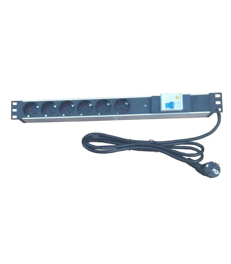 Regleta 19" 1U 6 Schuko Con Diferencial. Aluminio