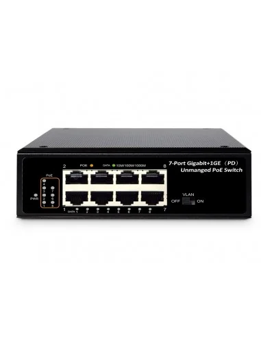Switch 7 Ptos POE+ GIGA y 1 Pto PD Carril DIN Industrial