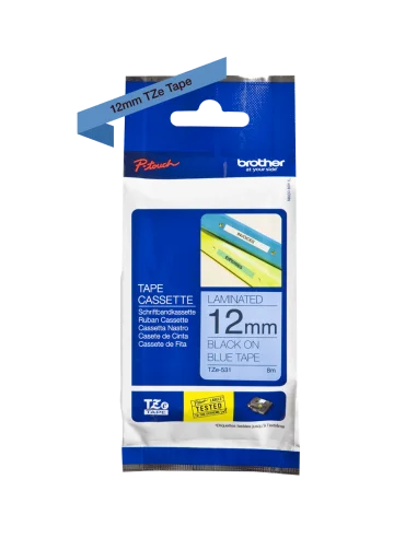 Cinta Laminada Ancho 12 mm Texto Negro Fondo Azul