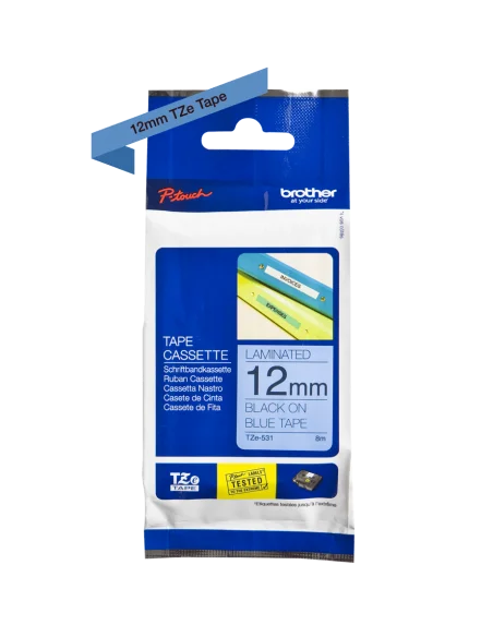 Cinta Laminada Ancho 12 mm Texto Negro Fondo Azul