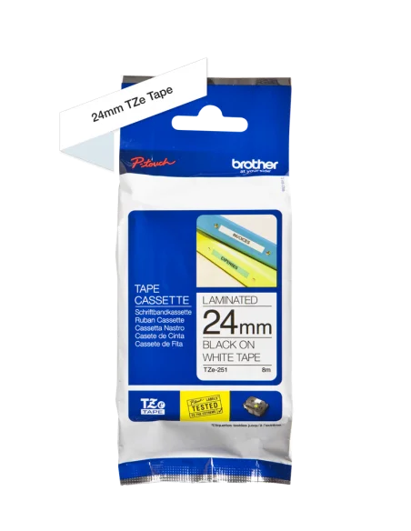 Cinta Laminada Ancho 24 mm Texto Negro Fondo Blanco