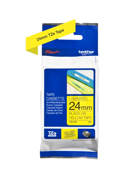 Cinta Laminada Ancho 24 mm Texto Negro Fondo Amarillo