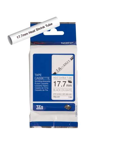 Cinta Tubo Termorretráctil Ancho 17.7 mm. Texto Negro Fondo Blanco