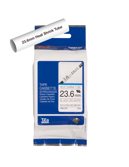 Cinta Tubo Termorretráctil Ancho 23.6 mm. Texto Negro Fondo Blanco